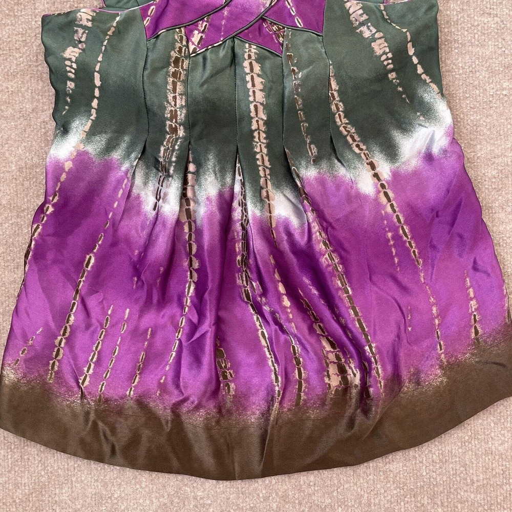 BCBG MaxAzria Silk Top Womens XS Green Purple Sleeveless Tank Shirt Criss Cross - Picture 3 of 9